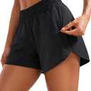CRZ YOGA Womens Mid Waisted Running Shorts Liner - 5'' Quick Dry for Athletic Sport Workout Track with Zip Pocket (Small, Black)