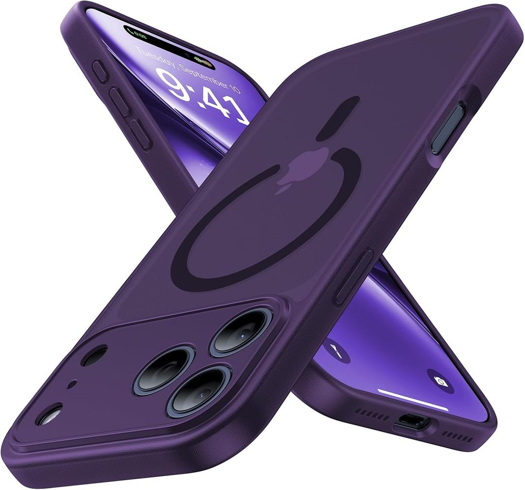 Magnetic Shockproof for iPhone 17 Pro Max Case,Upgraded[Camera Protection][Compatible with Magsafe][Non-Slip][Mil-Grade Protection]Translucent Matte Phone Case for iPhone 17 Pro Max,Deep Purple