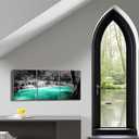 Nachic Wall Black and White Teal Waterfall Wall Art for Living Room Decor Framed Landscape Canvas Prints Painting Trees Forest Picture Artwork for Kitchen Office Home Wall Decor 12"x16" 3pcs