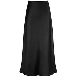 Outoshe Women's Satin High Waisted Maxi Skirts Hidden Elasticized Waistband A Line Long Skirt Black, 2XL