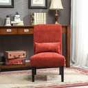 Roundhill Furniture Red Pisano Chenille Fabric Armless Contemporary Accent Chair with Matching Kidney Pillow, 31.8D x 22.8W x 36.5H Inch