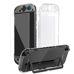 Clear Dockable Case for Switch 2 with 7.9'' Screen Protector, Tempered Glass Protective Case Cover, fit 2025 Console PC Case Soft TPU Grip Cover for JoyCons, Anti-Scratch Shockproof