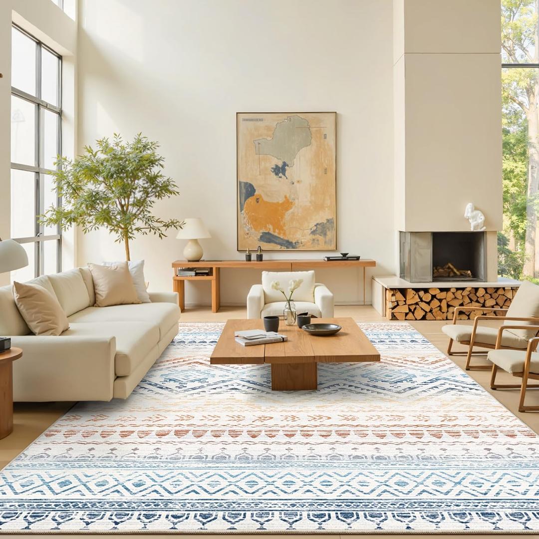 Miukiki 9x12 Area Rug for Living Room Moroccan Washable Rugs Non Slip Indoor Floor Carpet Foldable Large Soft Area Rug for Dining Room Bedroom with Low Pile(Colorful,9'x12')