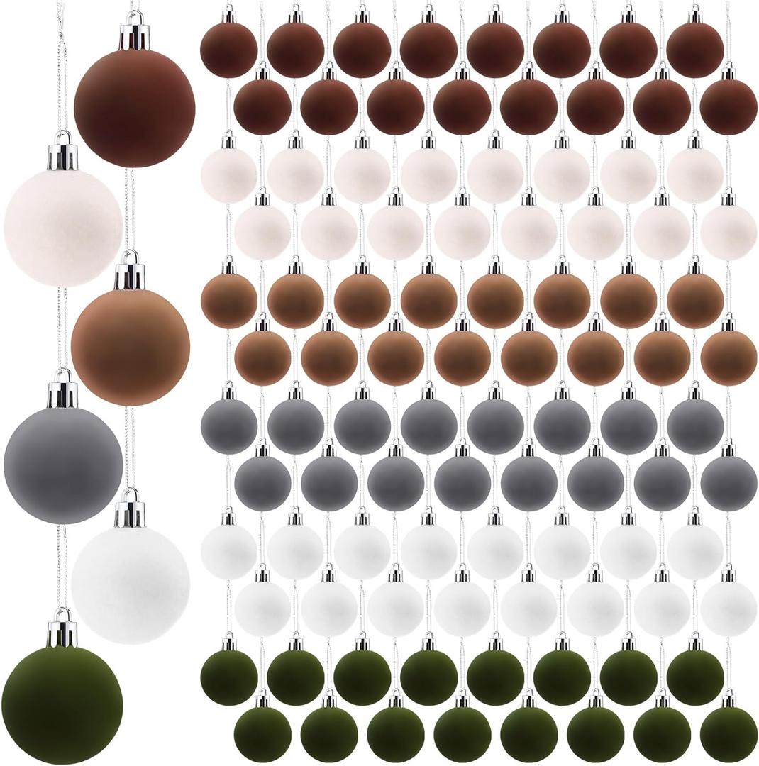 96 Pcs Velvet Christmas Balls Bulk, 1.57" Flocked Christmas Tree Ball Ornaments, Mini Shatterproof Xmas Hanging Ornaments Decoration(Apricot, Light Brown, Dark Green, Dark Brown, White, Gray)