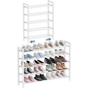Mavivegue Expandable Shoe Rack, 5-Tier Shoe Organizer for Closet, Adjustable Shoe Rack for Front Door Entrance, Entryway (White)