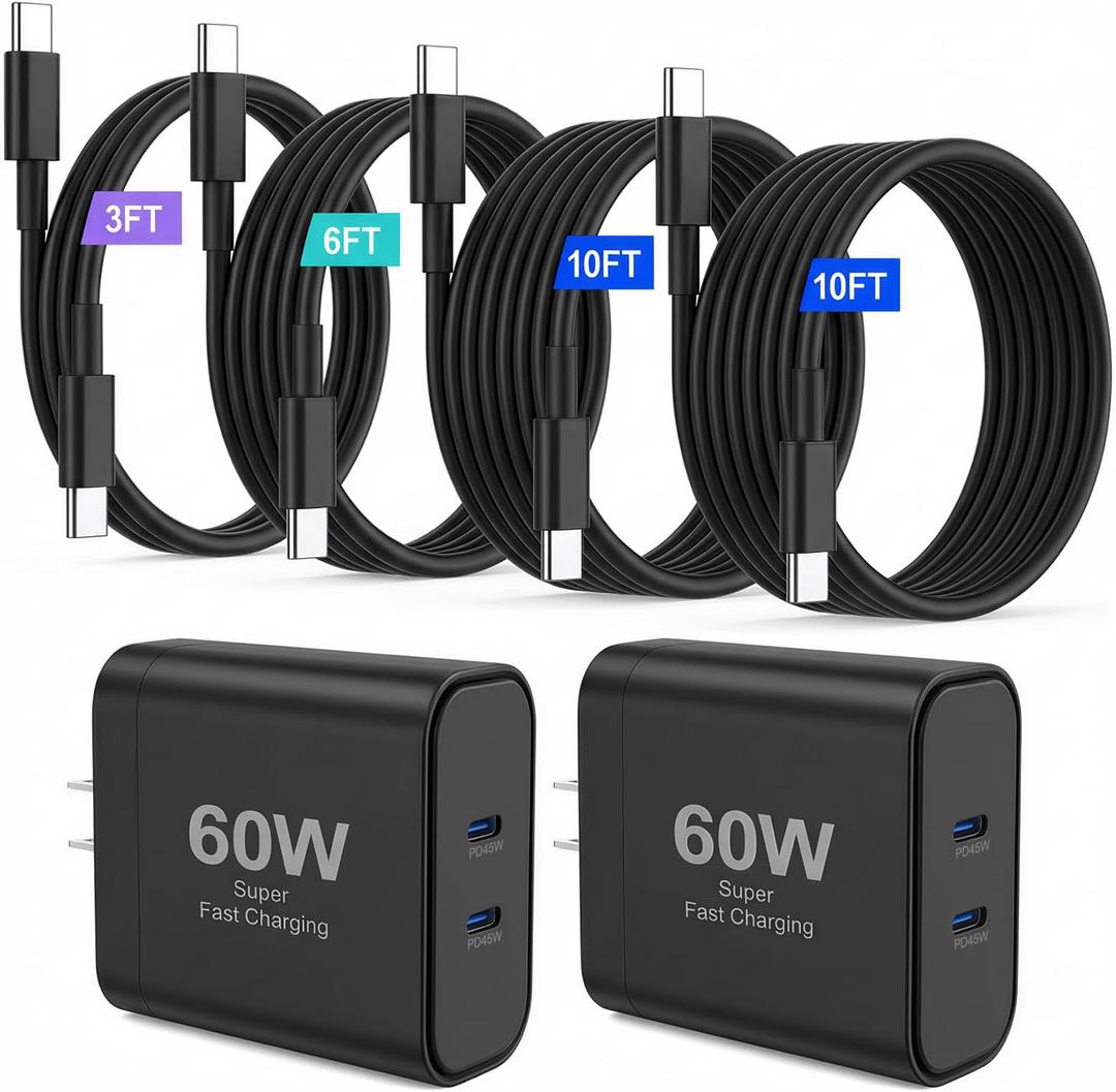 iPhone 17 Charger,45W Fast Charging Dual Port USB C Charger Block with 3/6/10/10FT Type C Charging Cable-PD Quick Adapter 3.0 for iPhone 17e/17/17 Pro/17 Pro Max/Air/16/15 Pro Max/Plus,iPad (Black)