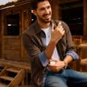 PJ PAUL JONES Men's Corduroy Button Down Shirt Long Sleeve Casual Collared Wrinkle Free Untucked Shirts with Pocket (Brown, L)