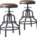 Industrial Vintage Counter Stool, Kitchen Counter Height Adjustable Swivel Chair, Metal Frame Stool, 20.47-26.77 Inch, Fully Welded Base, Brown PU Upholstered, Set of 2