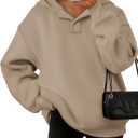 ATHMILE Womens Oversized Hoodies V Neck Sweatshirts Y2K Clothes Long Sleeve Pullover Fall Winter Fashion Henley Outfits 2025 (Beige, XS)