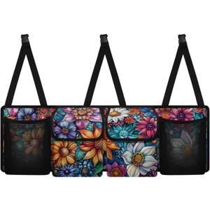 Boho Floral Blossoms Trunk Organizer Car Women Large Capacity Hanging Car Organizer Collapsible Cargo Bag,Easy to Install