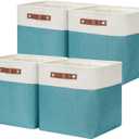 DULLEMELO Square Storage Cubes Baskets for Gifts Empty, 12 inch Cube Stroage Bins Linen Closet Organizers and Storage Baskets for Toy Nursery Shelves Bedroom Storage(4 Pack - 12" White&Teal)