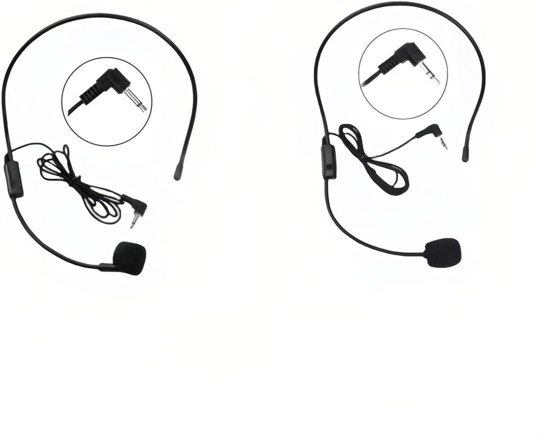 2-Pack Headset Microphone for Voice Amplifier, Teachers, Presenters - Lightweight, Adjustable Boom Mic, 3.5mm/2-Pin Compatible, Comfortable Over-Ear Design, Clear Audio for Teachers, Coaching