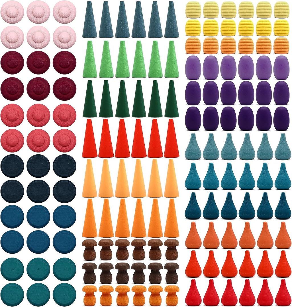 Candywood Large Set Rainbow Color Style Wooden Loose Parts Sensory Play Toys, 7 Shapes, 27 Colors, Rainbow Stacker Nesting Toys (162 PCS), 162 Pieces