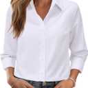 siliteelon Button Down Shirts for Women: Wrinkle Free Long Sleeve Regular Fit Collared Dress Shirt Solid Formal Office (X-Large, White)