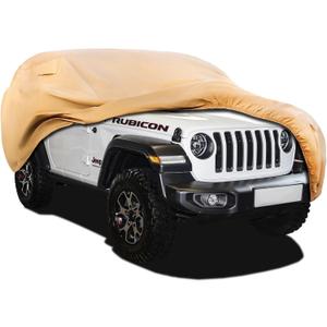 Heavy Duty Outdoor Car Cover Custom Fit for Jeep Wrangler 2 Door, Windproof All Weather Waterproof Sun Rain UV Dust Snow Protection Outdoor Car Covers (Brown)