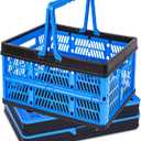 3 Packs 20L Collapsible Plastic Shopping Basket with Handles - Plastic Collapsible Storage Bins, Multi-function Collapsible Storage Crates Black & Blue