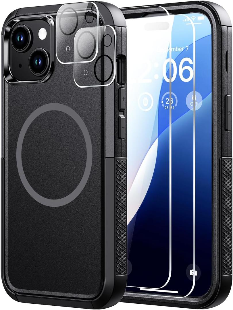 Diverbox for iPhone 15 Case [Compatible with MagSafe] [Shockproof] [Dropproof] [with Screen Protector ] Heavy Duty Protection Phone Case Cover for Apple iPhone 15 2023 6.1 inch (Black)