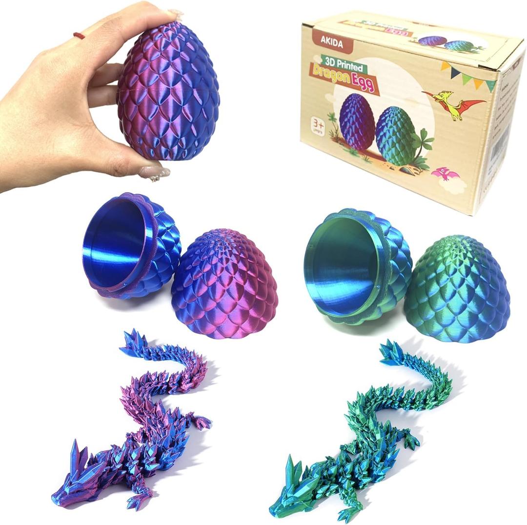 2 Pack Dragon Eggs with Dragon Inside, Dragon Egg Fidget Toy, 3D Dragon Eggs with Dragon Inside, Mystery Dragon Egg, 3D Printed Dragon Egg, Stocking Easter Basket Stuffers