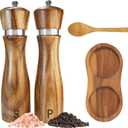 Wooden Salt and Pepper Grinder Set:Pepper Grinder Manual,Adjustable Coarseness,Crafted of Acacia Wood with Ceramic/Stainless Steel Core|Along with Salt&Pepper Mill Tray,Spoon, 8in, 2pack