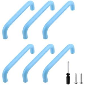 MY MIRONEY 6PCS Blue Drawer Pulls Aluminum Alloy Cabinet Handle Pulls Hardware Cute Style Cupboard Dresser Door Handles with a Screwdriver and Screws, 3.78" Hole Centers