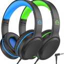 U2 2 Pcs Wired Headphones for Kids Boys Girls, On Ear Youth Headphones for School Airplane Travel, Lightweight Portable Compatible with Tablet Computer Laptop for Adults Student Green & Blue