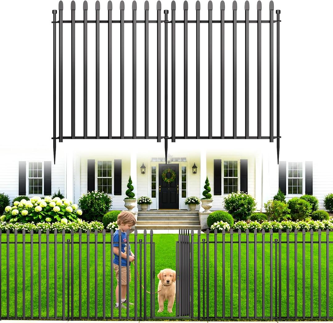 10 Panels No Dig Decorative Garden Fence with Gate, 32in(H) × 22ft(L) Heavy-Duty Rustproof Metal Panels, Outdoor Dog Barrier for Yard & Patio, Landscape, Border| Portable Temporary Fencing