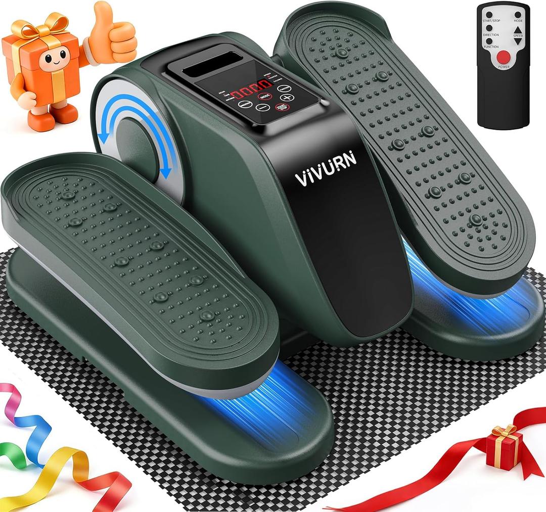 VIVURN-Upgraded Under Desk Elliptical, Leg Exerciser As Seen on TV, 12 Speeds Forward & Reverse Manual & Auto Mode, Electric Seated Pedal Exerciser with Non-Slip Mat, Quiet Operation for Home Office (Green)