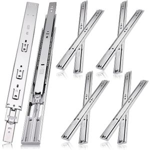20 inch Drawer Slides 4 Pairs (8pcs) Soft Close 3 fold Full Extension Side Mount Cabinet Drawer Glides 20" Silver Cabinet Rails for Dresser, Cabinet, Kitchen 100 LB Capacity