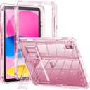 INFILAND Kids Case for iPad A16 11 inch 11th Generation,iPad 10th Generation Case 10.9 Inch, Heavy Duty Shockproof Protective Cover with Stand, Glitter Clear Cute Shell for Girls, Women, Pink