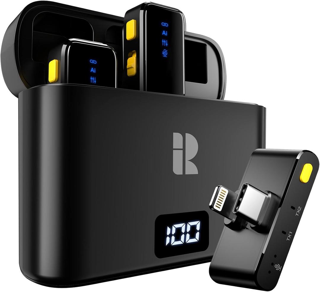 Rythflo Wireless Lavalier Microphone for iPhone/Android/iPad/Laptop Dual Lav Mic with Charging Case, AI Noise Reduction, 50H Battery, 230ft Range, Lapel Microphones for Video Recording, Vlogging