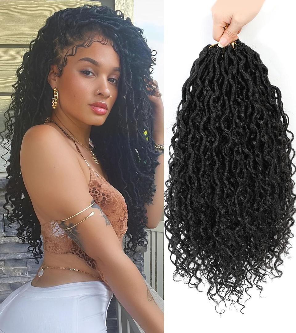 Col Bling Goddess Locs Crochet Hair for Black Women 14 Inch, 8 Packs Faux Locs Crochet Hair, Boho Style Locs, River Locs Hair with Curly Ends (14Inch, 1B, 8Packs),Black, Purple and Brown Colors