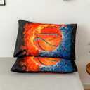 3D Sports Fire Basketball Bedding Set for Teen Boys,Duvet Cover Sets with Pillowcases,Queen Size 87x94,3PCS,1 Duvet Cover+1 Pillow sham