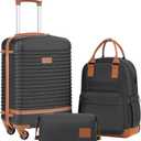 Coolife Suitcase Set 3 Piece Luggage Set Carry On Travel Luggage TSA Lock Spinner Wheels Hardshell Lightweight Luggage Set(Black, 3 piece set (BP/TB/20))