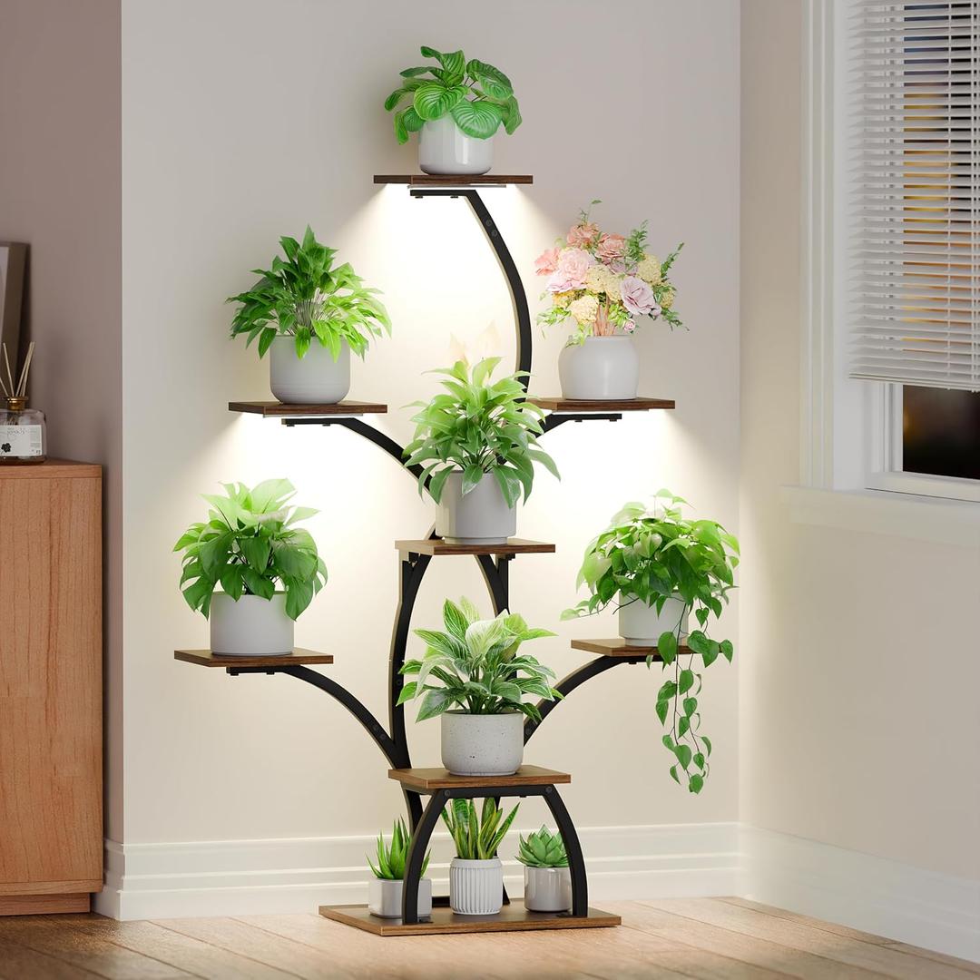 CODACE Plant Stand Indoor with Grow Lights, 6 Tiered Plant Shelf Indoor, 50" Corner Plant Stands for Indoor Plants, Lighted Tree-Shaped Plant Holder, Tall Flower Display Rack for Living Room