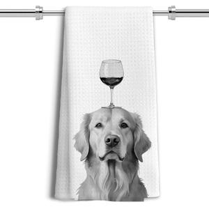 2 x Funny Golden Retriever Wine Kitchen Towels, Golden Retriever Mom Gifts Dish Tea Towels for Kitchen Decor, Dog Lovers Mom Gifts Hand Towels, 16x24 Inches