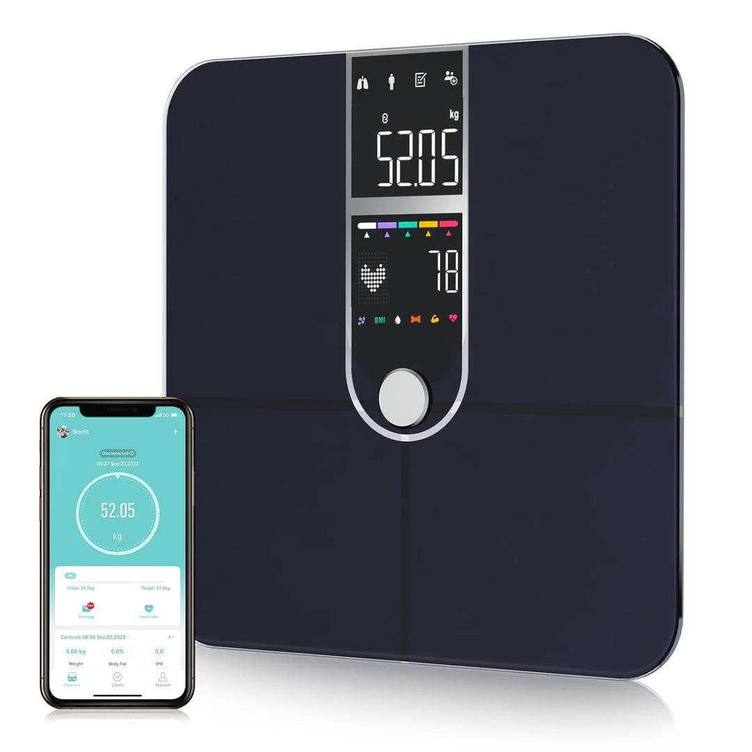 Smart Scale with BMI Body Fat Muscle Mass Digital Bathroom Weight Scale with Accurate 17 Core Body Composition Analyzer Fat Percentage Dual Large VA Color Screen Bluetooth Sync App for Home Use
