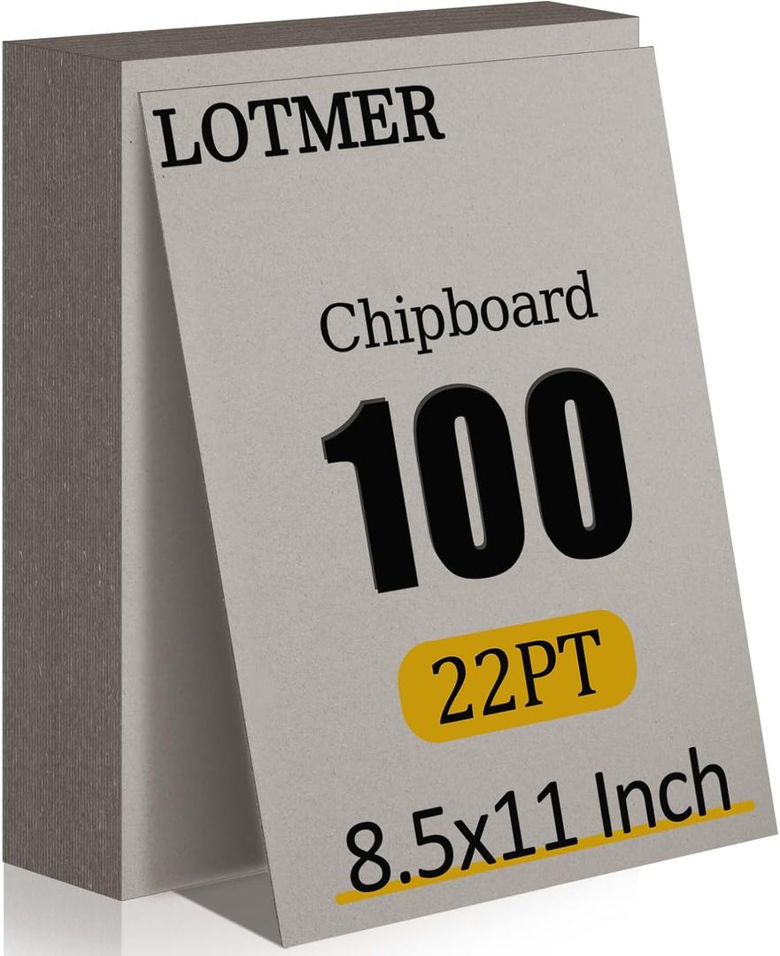 LOTMER 100 Pack Chipboard Sheets, 8.5 x 11 Inch 22PT Heavy Duty Chipboard Sheets for Bookbinding, Kraft Binders Board for DIY Crafts, Book Covers, Boxes