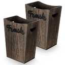 Maxcheck 2 Pcs Farmhouse Bathroom Wood Trash Can, 2 Sizes (3.35/ 2 Gallons) Rustic Square Wastebasket Bin with Convenient Handle for Bathroom, Kitchen, Bedroom, Office(Dark Brown)
