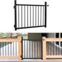36"x45" Aluminum Gate with Self-Closing Hinges,Round Tube 3/4" pickets,DIY Adjustable Width Black Powder Coated Deck gate Kits Incl. Hinges Latch for Deck Railing Patios Gardens Indoor Outdoor