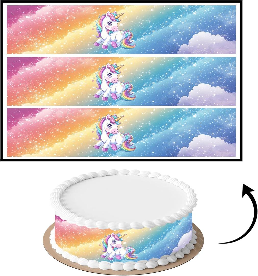 3 pcs Unicorn Cake Strips Edible birthday cake strips, cake side borders, Icing Sheets 2.7X11.8