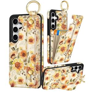 Petitian for Samsung Galaxy S23 FE Case with Wallet - Women Girls Cute Girly Aesthetic Unique Design Leather Credit Card Holder Cardholder Stand Wristband for S23 FE, Sunflower