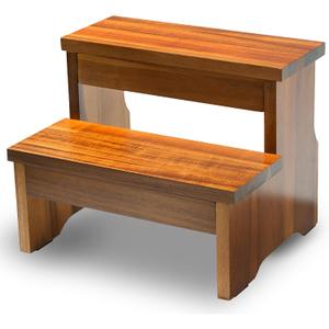 FANATU Wooden Two Step Stool, Heavy Duty 2-Step Ladder for Adults & Kids, Supports up to 450lbs for Kitchen, Bathroom or Bedside Use (Acacia Wood)