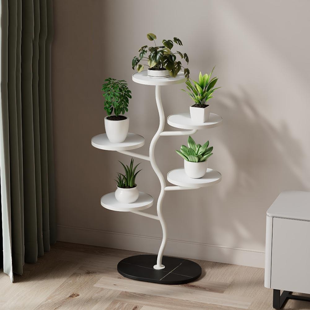 5 Tier Plant Stand, Metal Flower Pot Shelf Holder Clearance, Outdoor Display Rack Flower Pot Stand for Multiple Plants for Patio Garden Balcony Living Room Bedroom (White)