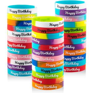 hexiaoxiao 36pcs Happy Birthday Rubber Bracelets Colorful Silicone Stretch Wristbands for Birthday Party Supplies Favors rubber bracelets for kids&teens Classroom Prizes Teacher Supplies