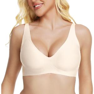 Jelly Wireless Bra Deep V Push Up Seamless T-Shirt Comfortable Plunge No Underwire Bras with Adjustable Straps Everyday Bras (L)