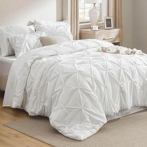Bedsure King Size Comforter Set White - Bed in a Bag King Size 7 Pieces, GentleSoft™ Pintuck Bed Set Gift for Family, Pinch Pleat White Comforter with Sheets, Pillowcases & Shams