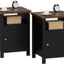 ChooChoo Nightstands Set of 2, Rustic Vintage End Side Table with Storage for Bedroom Living Room, Black&Brown