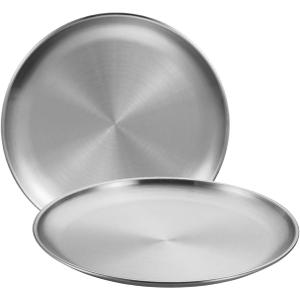 Stainless Steel Plates,2 Pcs 10 Inches Dinner Platess Camping Plate, Perfect for Snack Candy Pizza Fruit Camping Etc. Reusable and Dishwasher Safe (2, 10 inches)