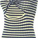 MakeMeChic Women's Knit Striped Twist Front Tube Top Strapless Cut Out Bandeau Crop Tops (S)