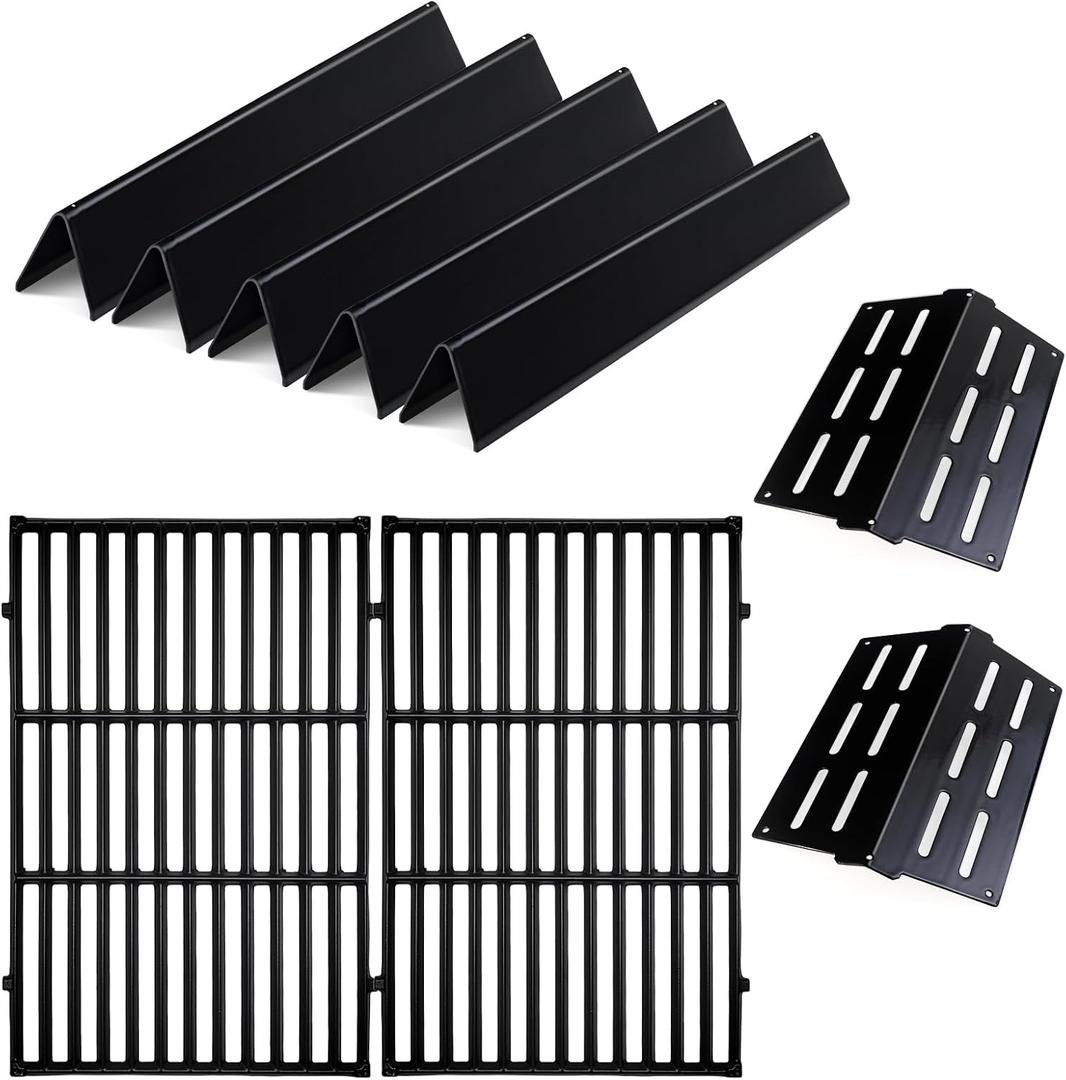 Porcelain Steel Heat Deflectors Plates Flavorizer Bars with 2Pack Cast Iron Cooking Grates for Weber Genesis Grill Replacement Parts E300 S300 Sereies 7524 7528 7620 7622 Replace